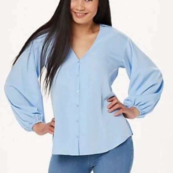 Laurie Felt Tops - Laurie Felt Button Down Blouse with Ruched Sleeves 3599